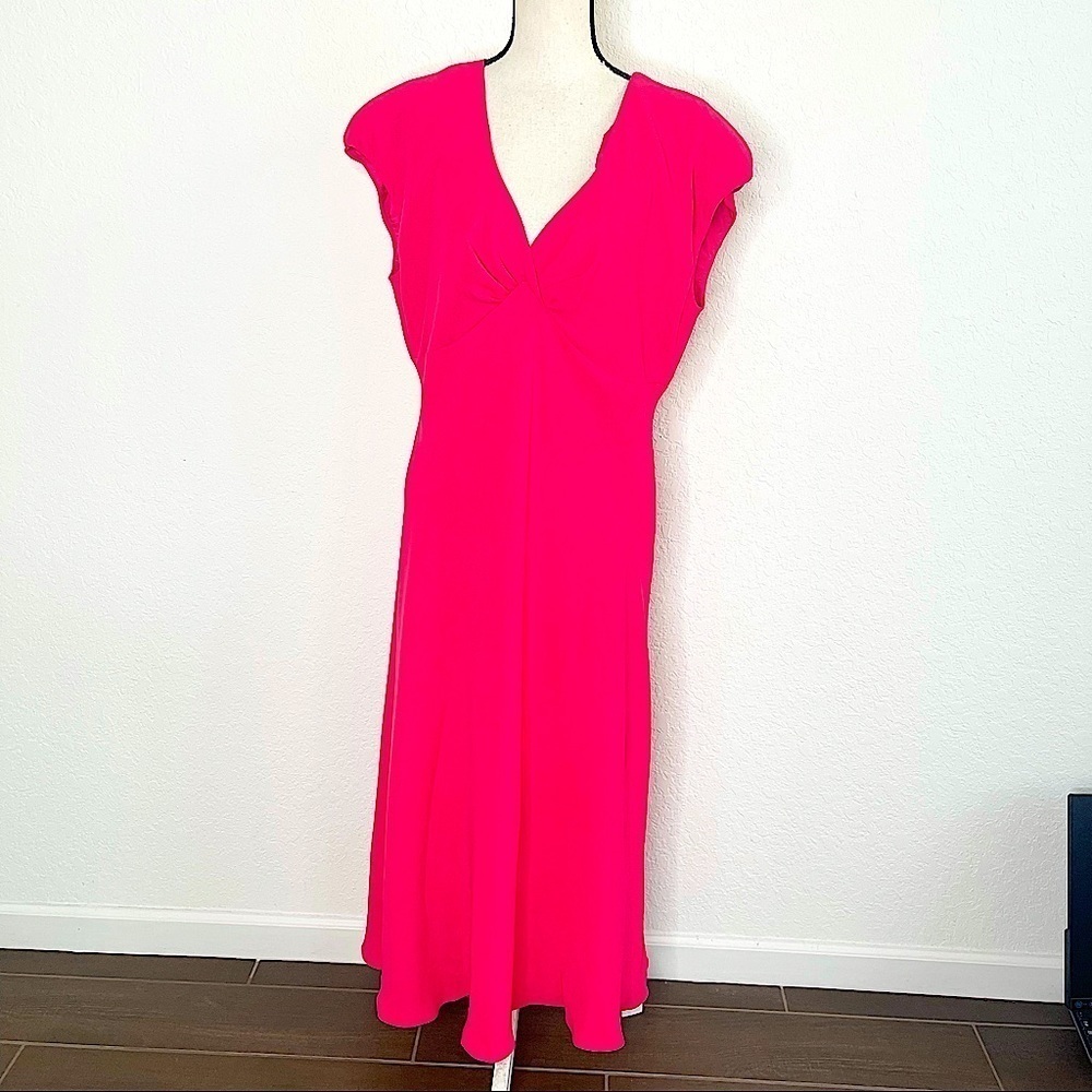 VINTAGE RENA ROWAN Pink Sleeveless V-neck Short Sleeve Dress Size 18 Zipper Back